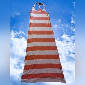 White & Orange Striped Maxi Dress